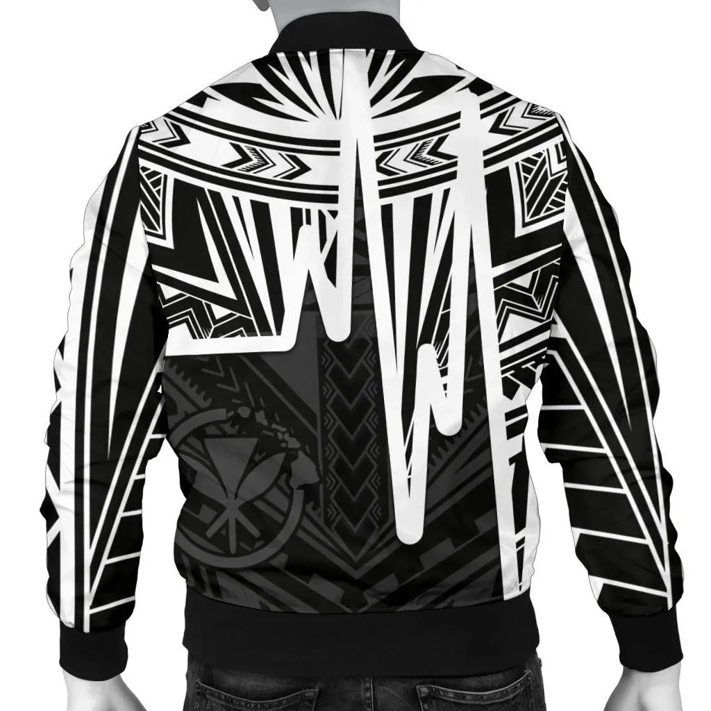 FamilyGater Jacket - Bomber Jacket Hawaii - Kanaka Maoli With Polynesian Pattern In Heartbeat Style (Black,White) - BN25