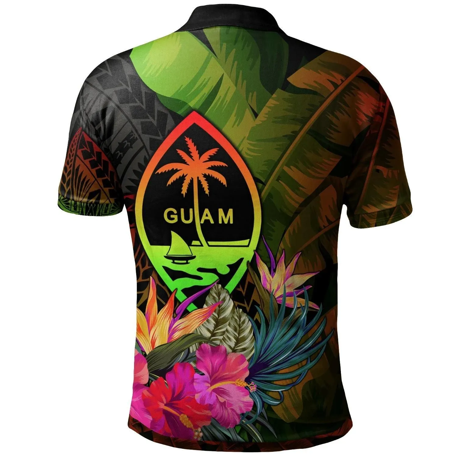 Guam Polynesian Polo - Hibiscus and Banana Leaves - BN15