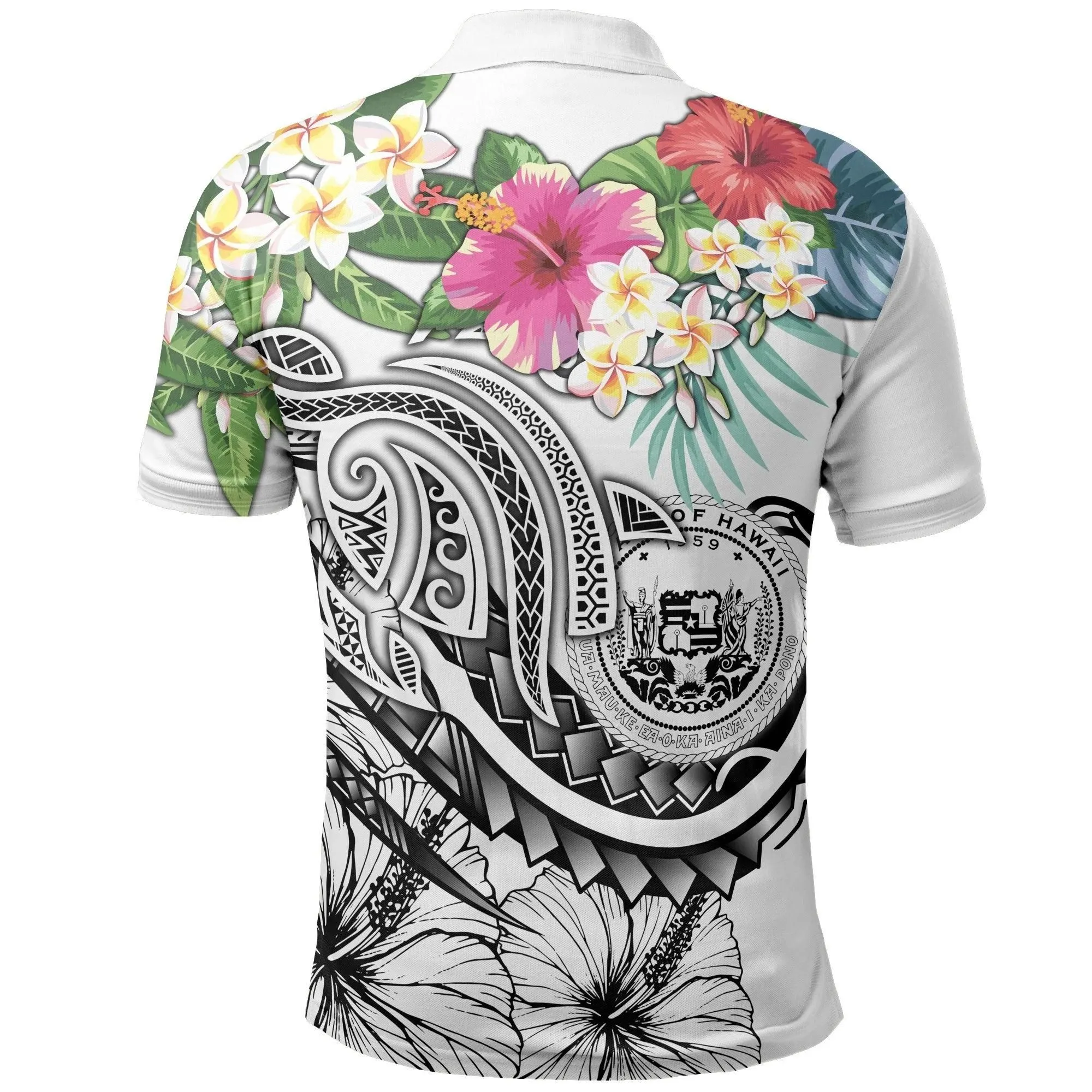 Alohawaii Shirt - Polo Shirt Polynesian Hawaii Summer Plumeria (White) - BN15