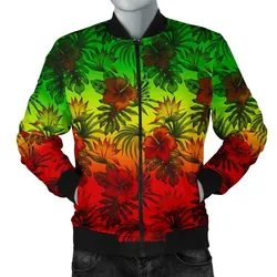 Polynesian Mens Bomber Jacket - Reggae Hibiscus Patterns