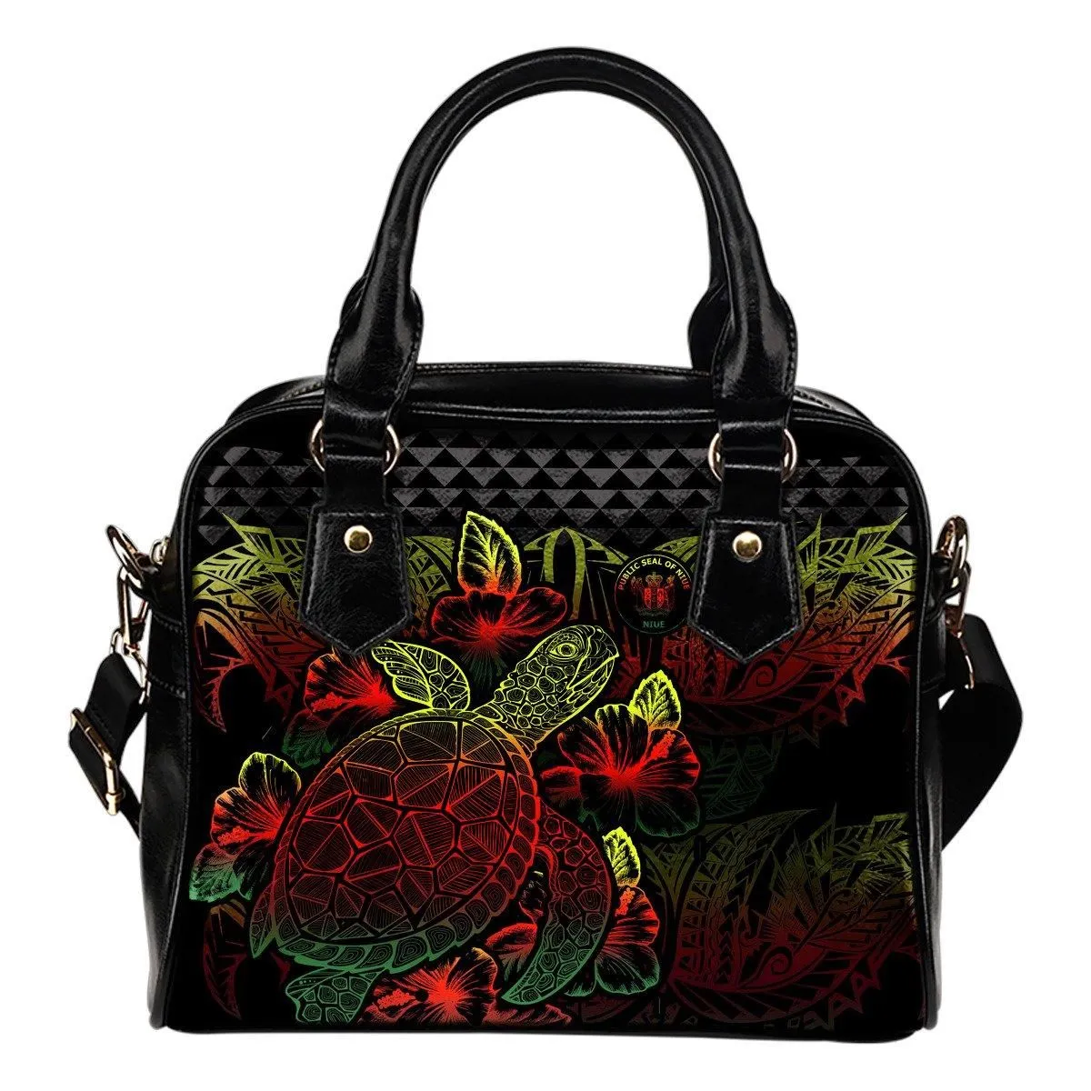 Niue Polynesian Shoulder Handbag Turtle Hibiscus Reggae