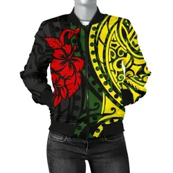 Hawaii Women's Bomber Jacket - Polynesian Patterns With Hibiscus Flowers - BN15