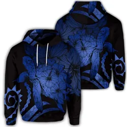 Hawaiian Hoodie - Hawaiian Turtle Hibiscus Polynesian Vintage Hoodie - Blue