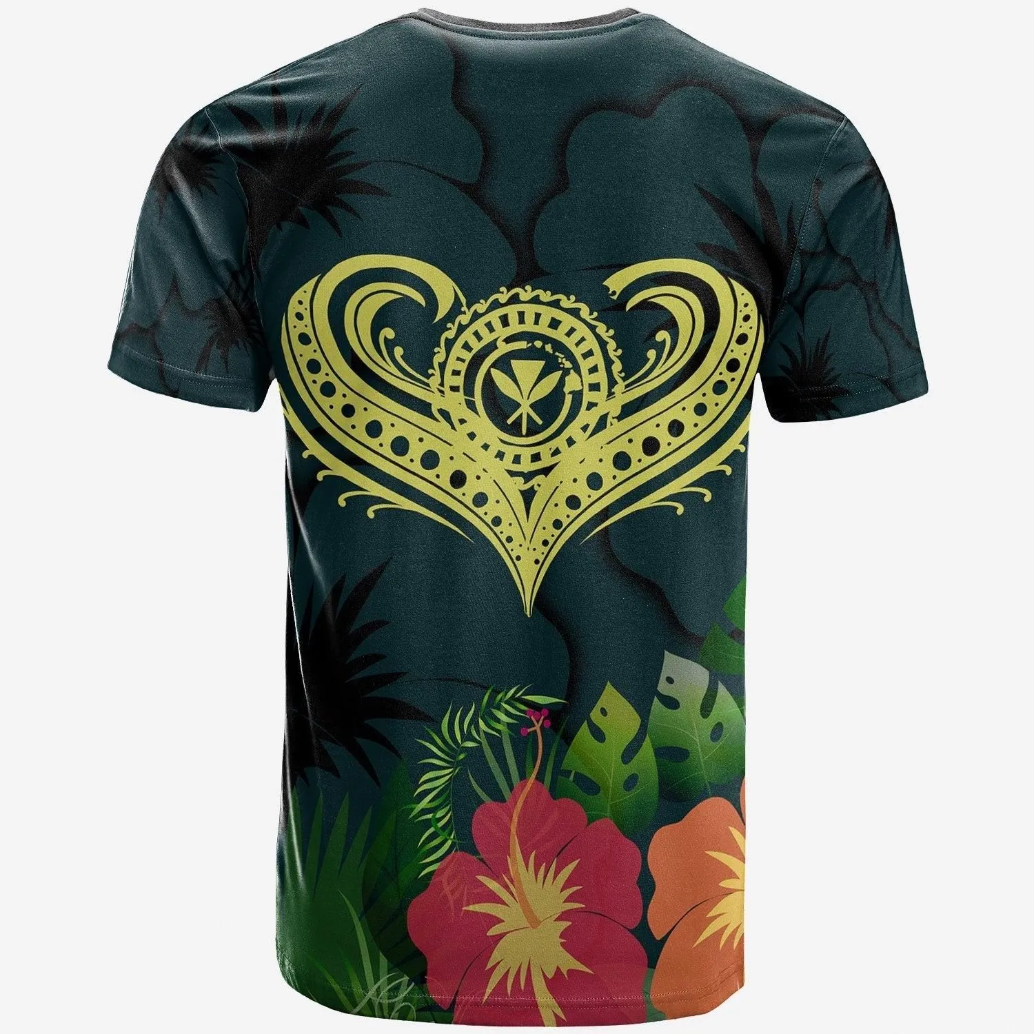 Polynesian Hawaii Kanaka Maoli T shirt - Heart with Hibiscus