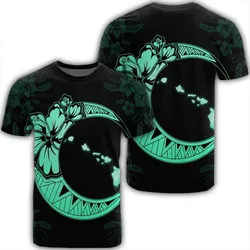 Hawaiian Map Hibiscus Turtle Polynesian Moon T-Shirt Turquoise - AH