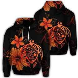 Alohawaii Hoodie - Hawaiian Map Turtle Hibiscus Plumeria Polynesian Hoodie - Orange - AH - J4R