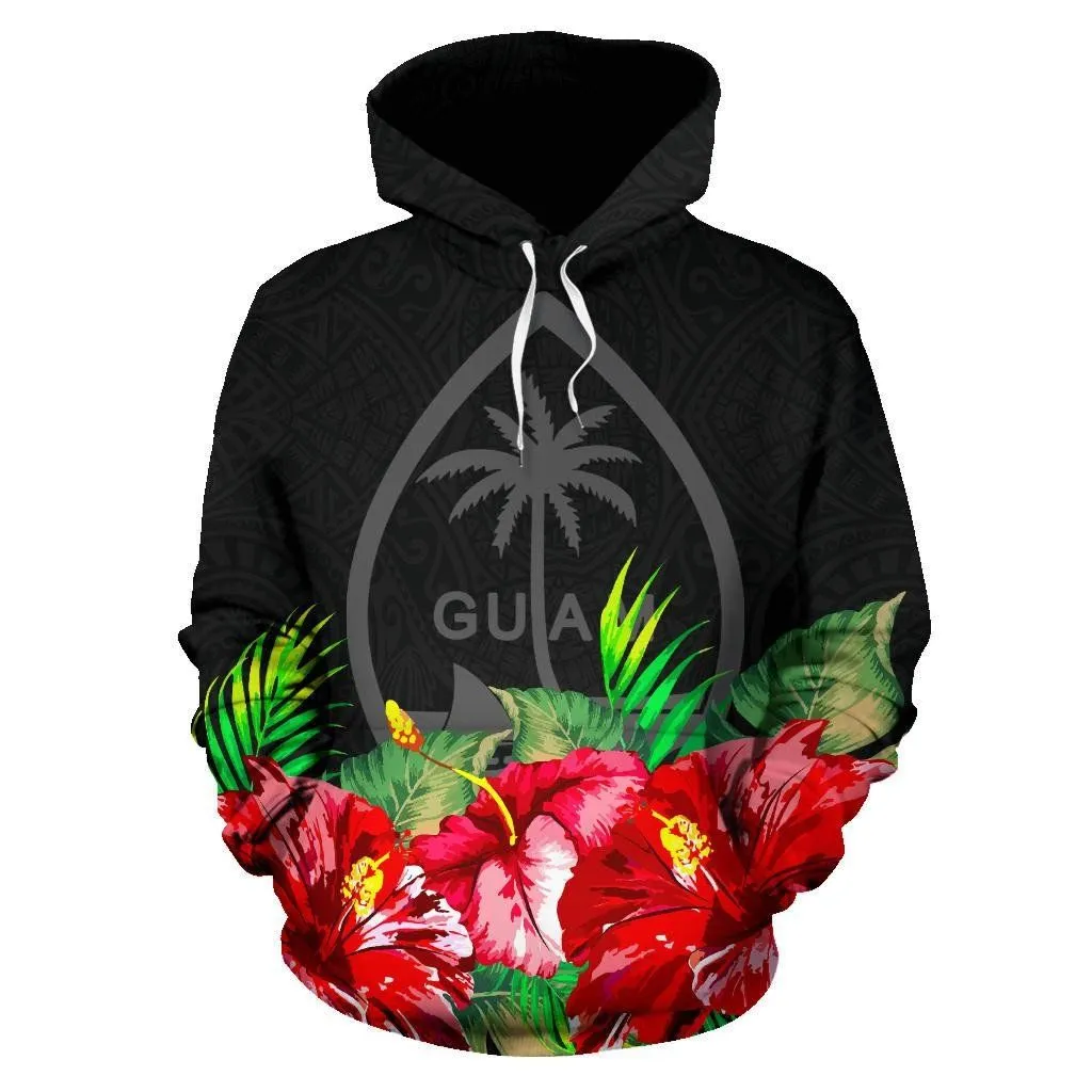 Hoodie Guam Polynesian Black Hibiscus - Bn39