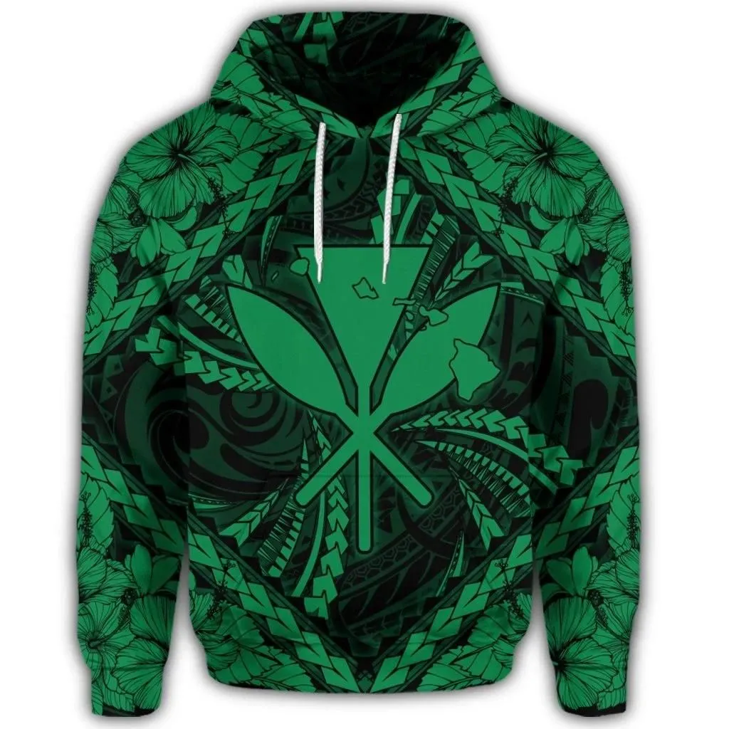 Alohawaii Hoodie - Hawaiian Map Kanaka Hibiscus Green Polynesian Hoodie - AH - JR
