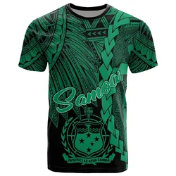 Samoa Polynesian T-Shirt - Tribal Wave Tattoo Green