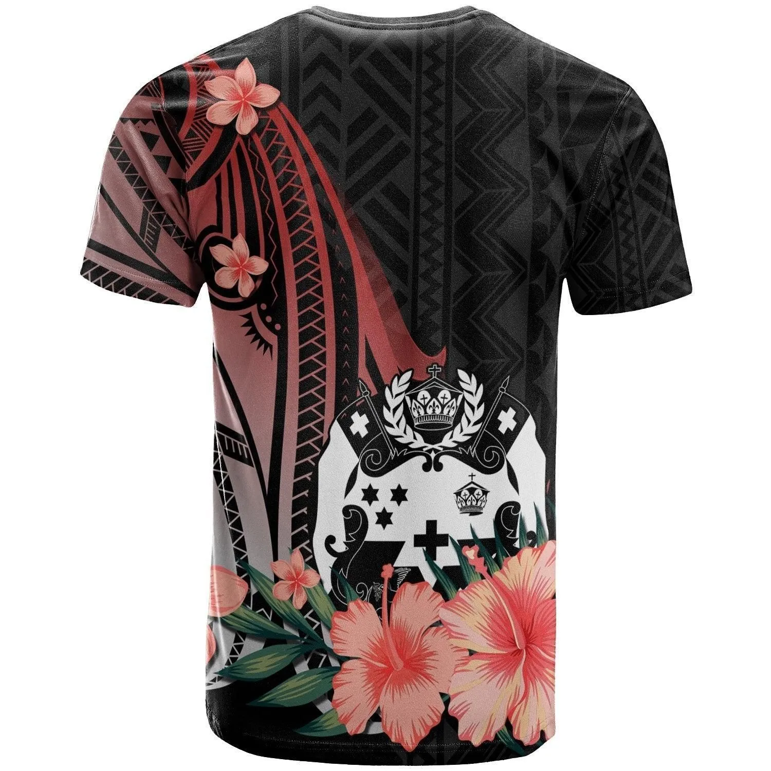 Tonga T shirt - Red Polynesian Hibiscus Pattern Style