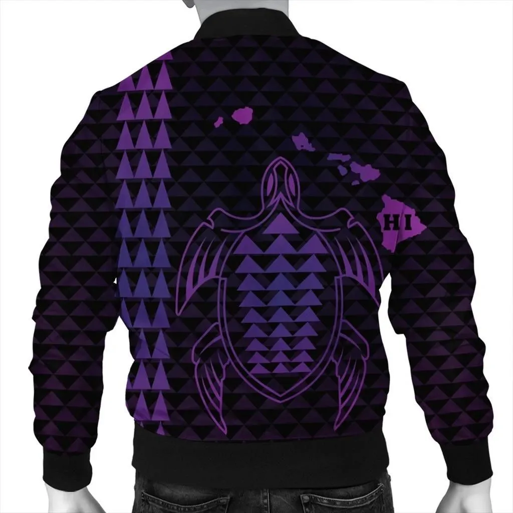 FamilyGater Jacket - Hawaiian Map Kakau Turtle Polynesian Bomber Jacket - Purple - AH - J4R