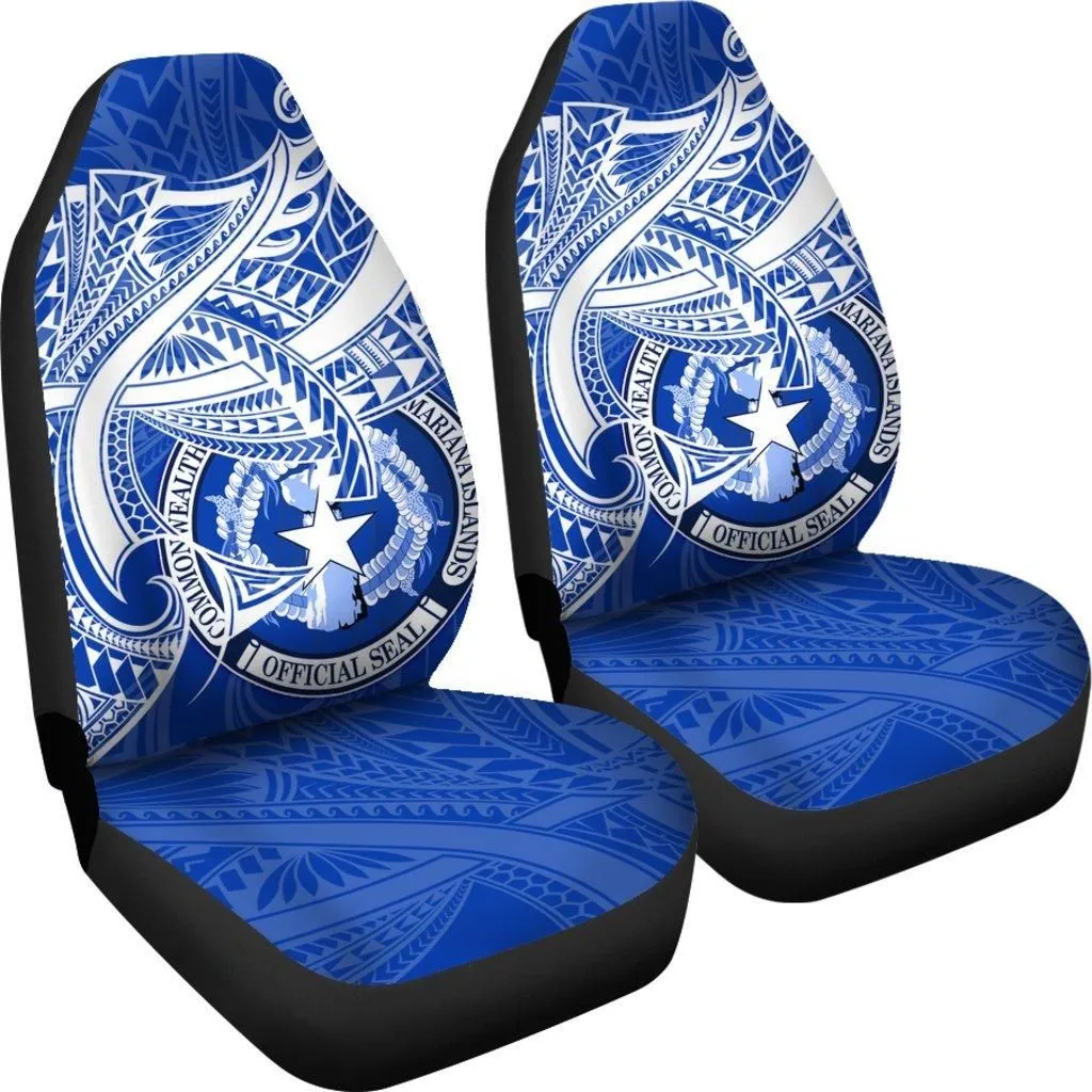 Northern Mariana Islands Car Seat Covers - Seal CNMI With Curve Patterns