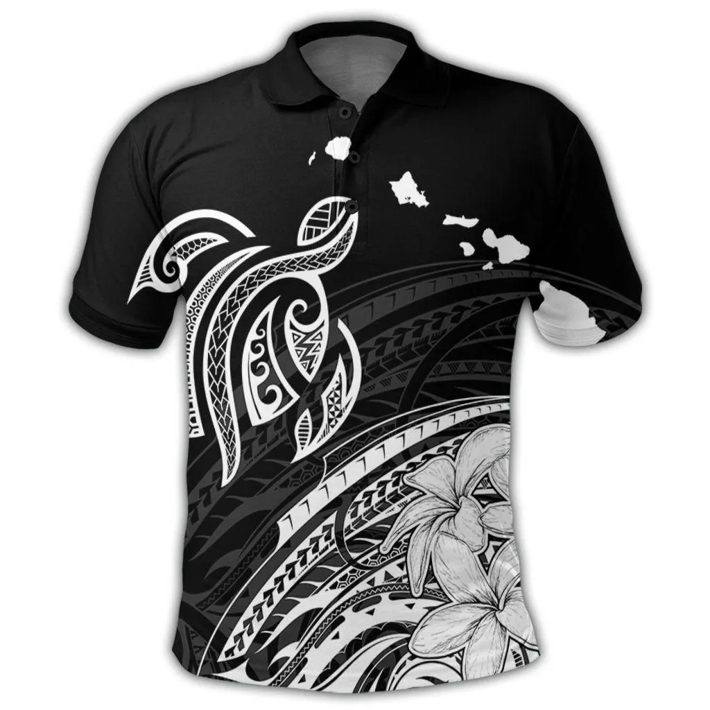Hawaii Turtle Polynesian Map Plumeria Polo Shirt White - AH