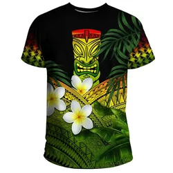 Hawaii T-Shirts, Polynesian Tiki Plumeria Banana Leaves Reggae A02