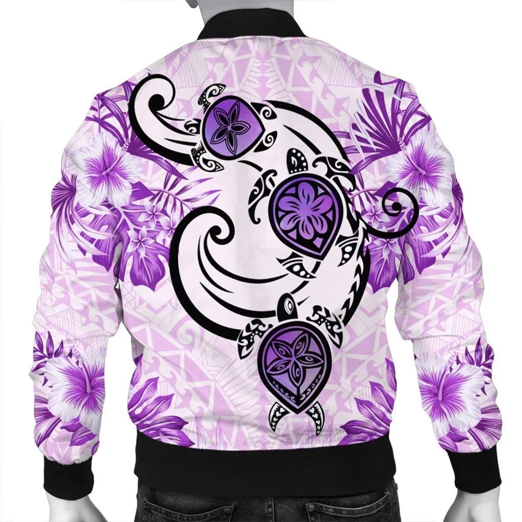 Hawaii Polynesian Plumeria Hibiscus Turtle Bomber Jacket - AH - Jack Style - Pink