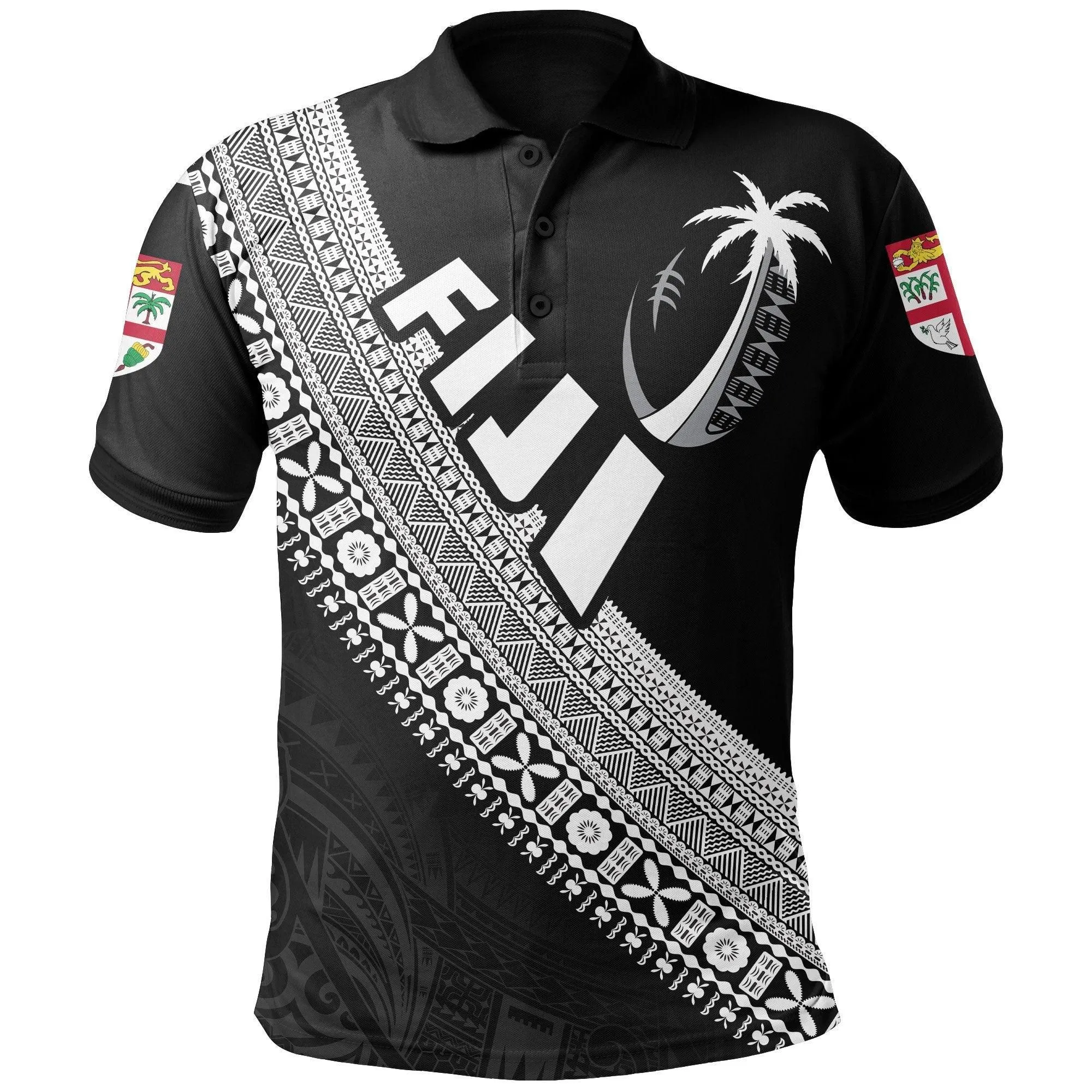 (Custom Personalised) Fiji Tapa Rugby Polo Shirt version Style You Win - White