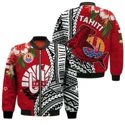 Tahiti Islands Bomber Jacket Polynesian Shark Mix Tropical Flowers LT14