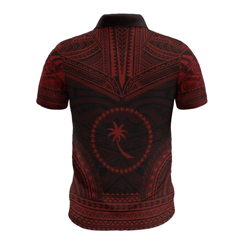 Chuuk Polo Shirt - Chuuk Flag Polynesian Chief Tattoo Red Version