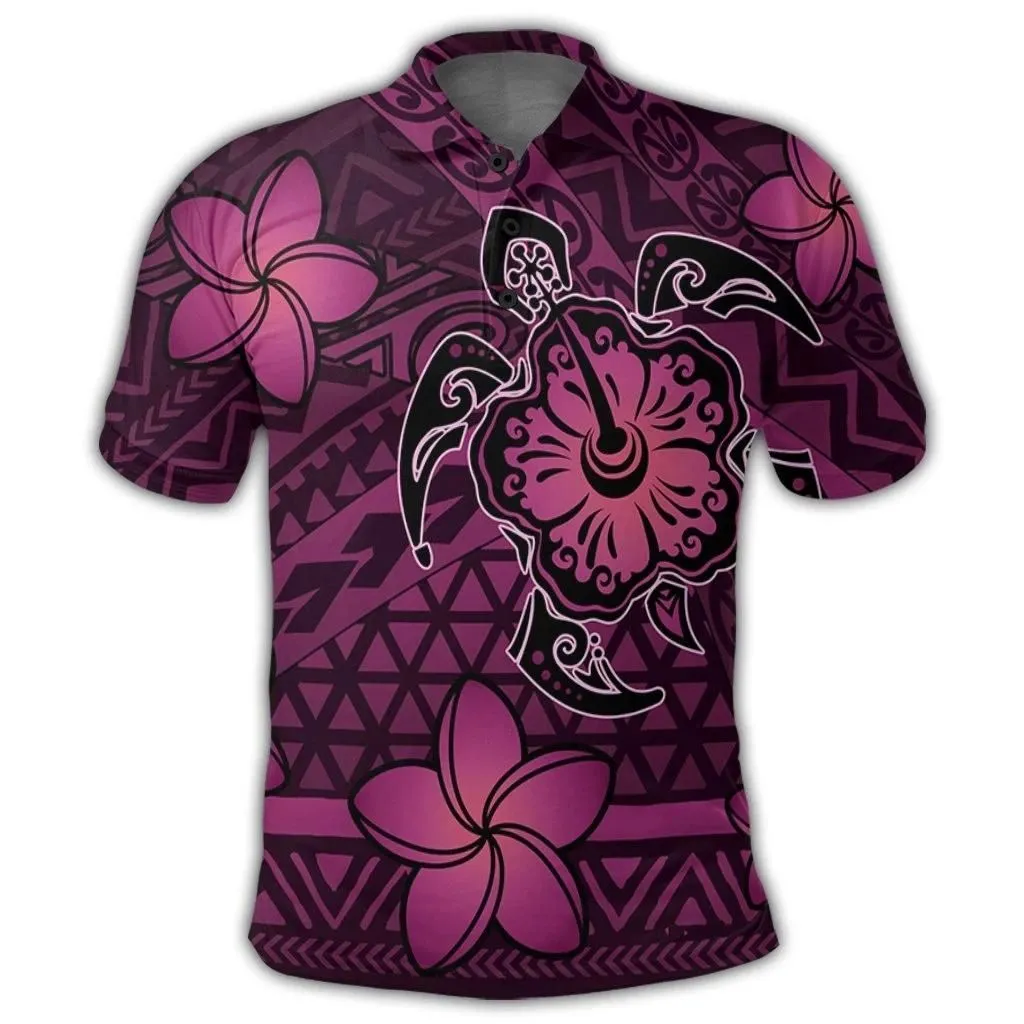 Alohawaii Shirt - Hawaii Mix Polynesian Turtle Plumeria Polo Shirt - AH - Nick Style - Pink - J5R