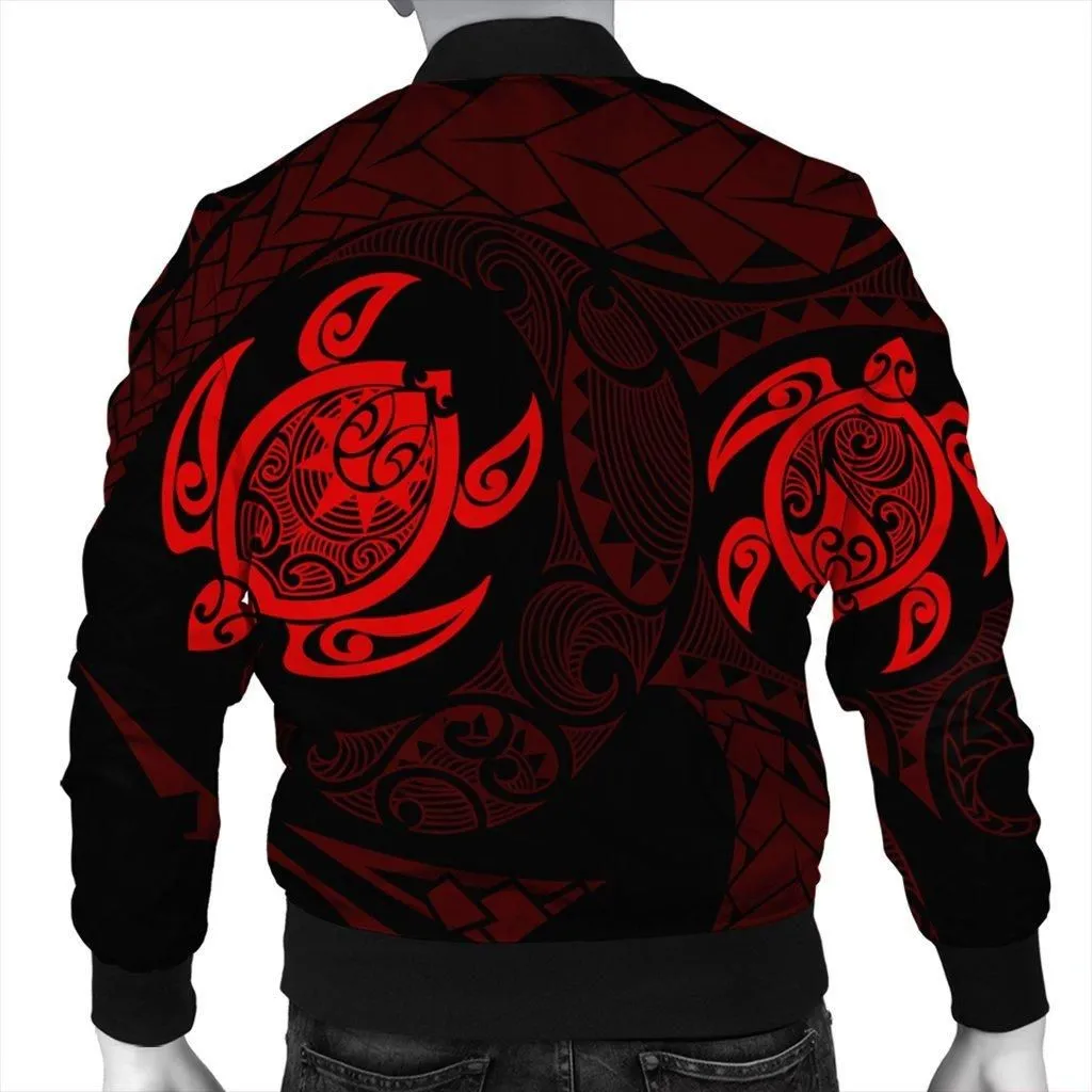 Hawaiian Two Turtle Polynesian Bomber Jacket Red AH
