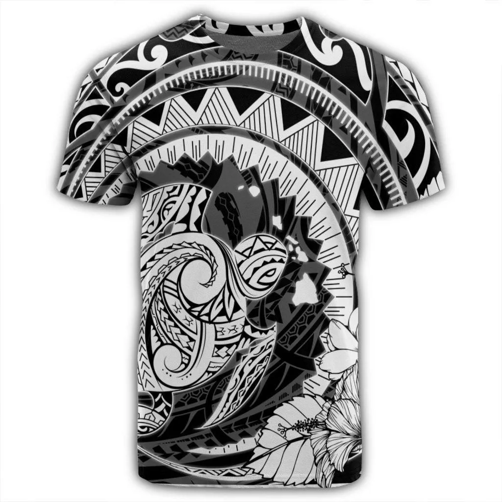 Hawaiian Kanaka Honu Map Hibiscus Globular Polynesian T-Shirt - AH
