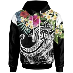 Kosrae Polynesian Hoodie - Summer Plumeria (Black)