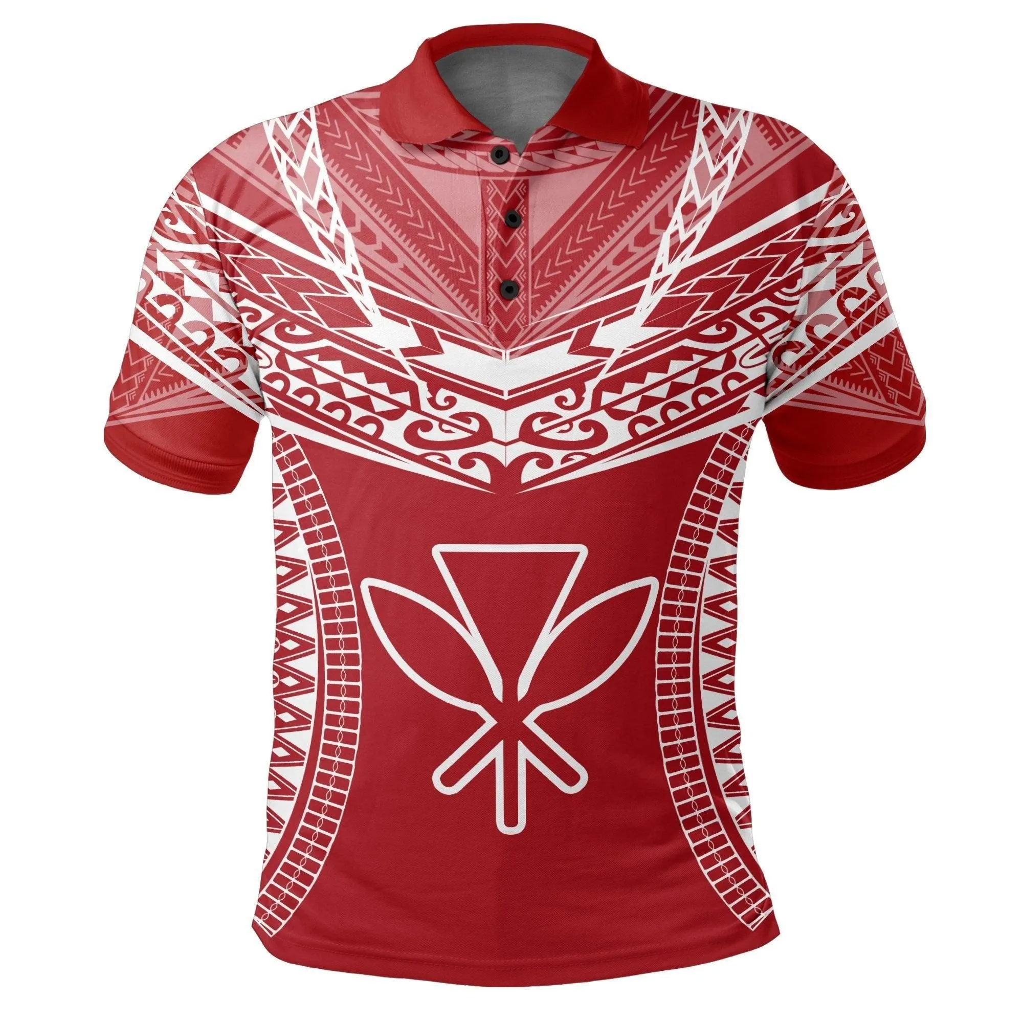 Hawaiian Kanaka Map Football Jersey Polo Shirt - Red and White - Roger Style