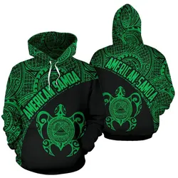 American Samoa Hoodie - American Samoa Seal In Turtle Polynesian Tattoo Green