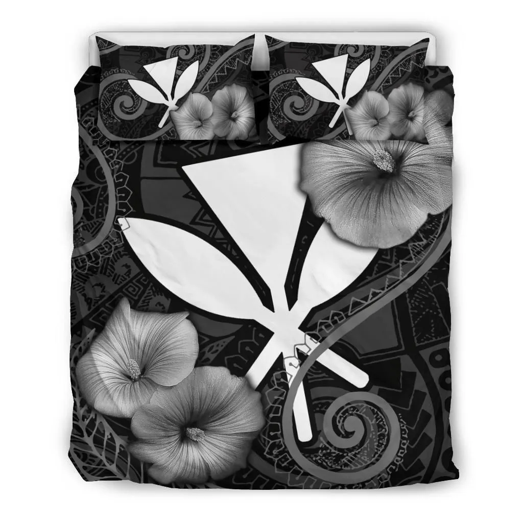 Alohawaii Bedding Set - Cover and Pillow Cases Polynesian Hawaii - Hibiscus Black - BN39