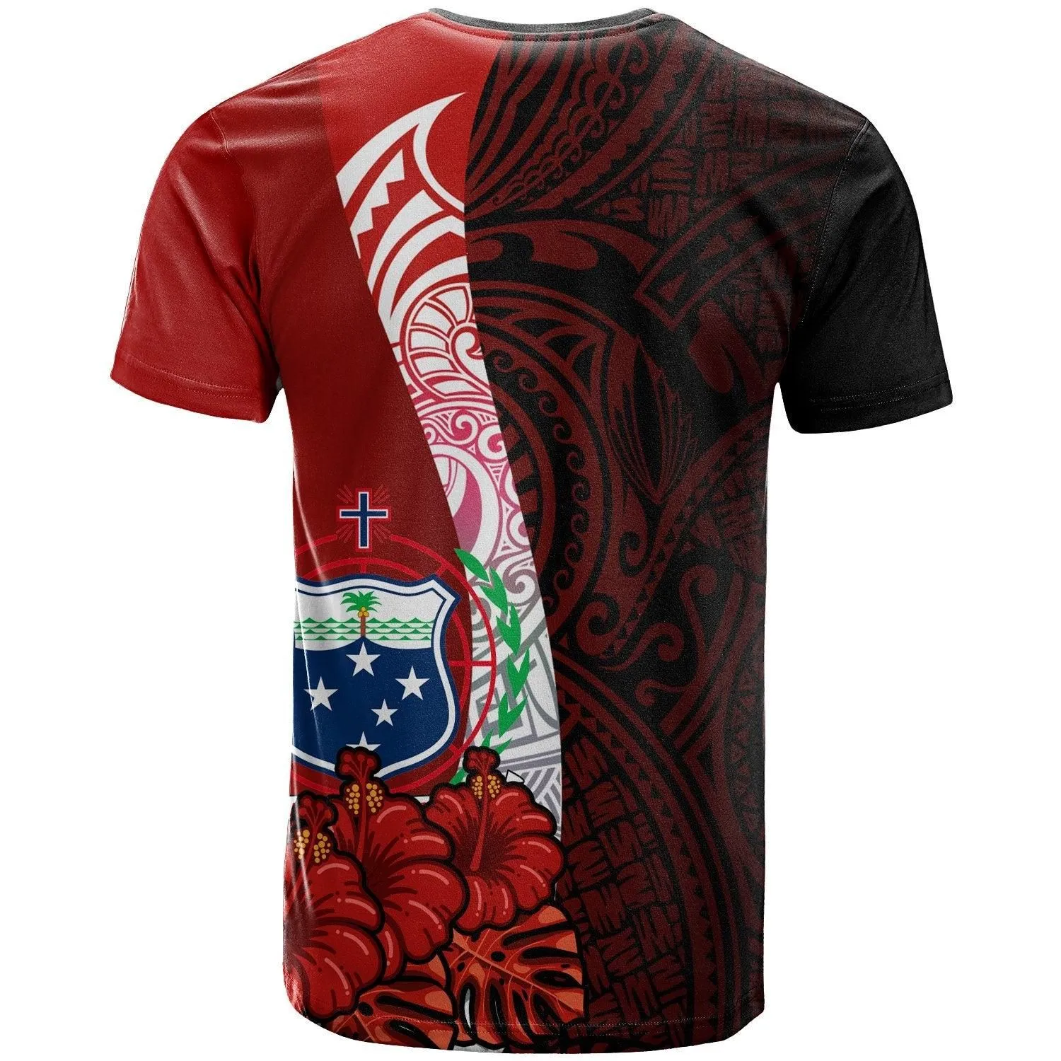 Samoa Polynesian Custom Personalised T-shirt - Coat Arm With Hibiscus