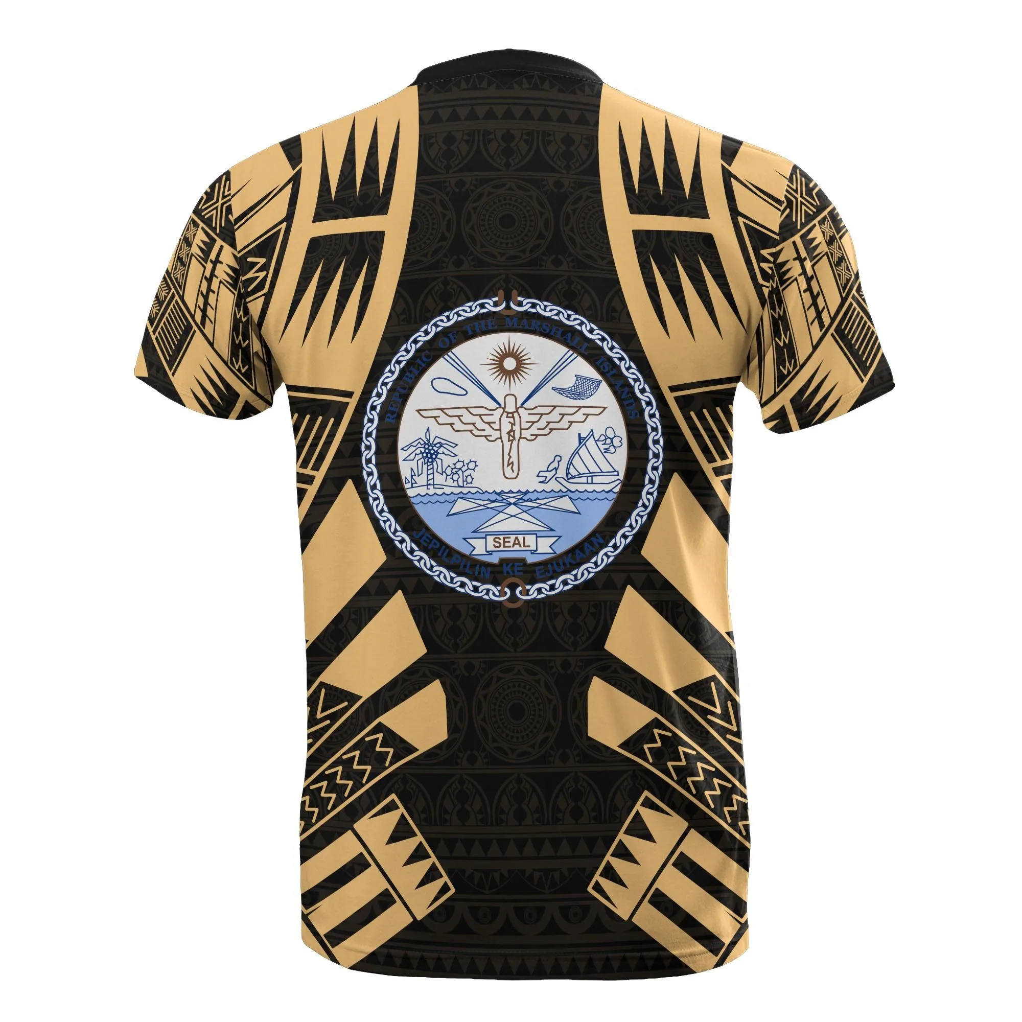 Marshall Islands T shirt - Marshall Islands Seal Polynesian Tattoo Gold Style