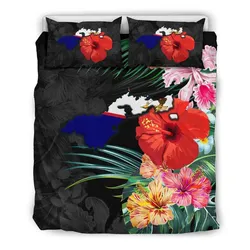 American Samoa Map - Hibiscus Bedding Set