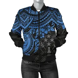 Kosrae Polynesian Bomber Jacket (Women) - Blue Turtle - BN15