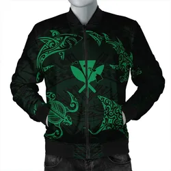 Polynesian Turtle Hammerhead Shark Ray Kanaka Hawaii Bomber Jacket Circle Green