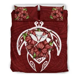 Hawaii Bedding Set - Hawaii Turtle Hibiscus Polynesian Bedding Set - Red Three