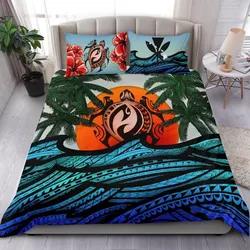 Kanaka Maoli (Hawaiian) Bedding Set - Polynesian Waves Turtle Coconut Tree And Hibiscus
