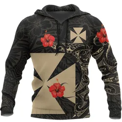 Wallis And Futuna Hoodie Hibiscus Tattoo Style
