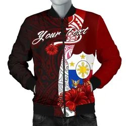 Philippines Polynesian Custom Personalised Mens Bomber Jacket - Coat Of Arm With Hibiscus