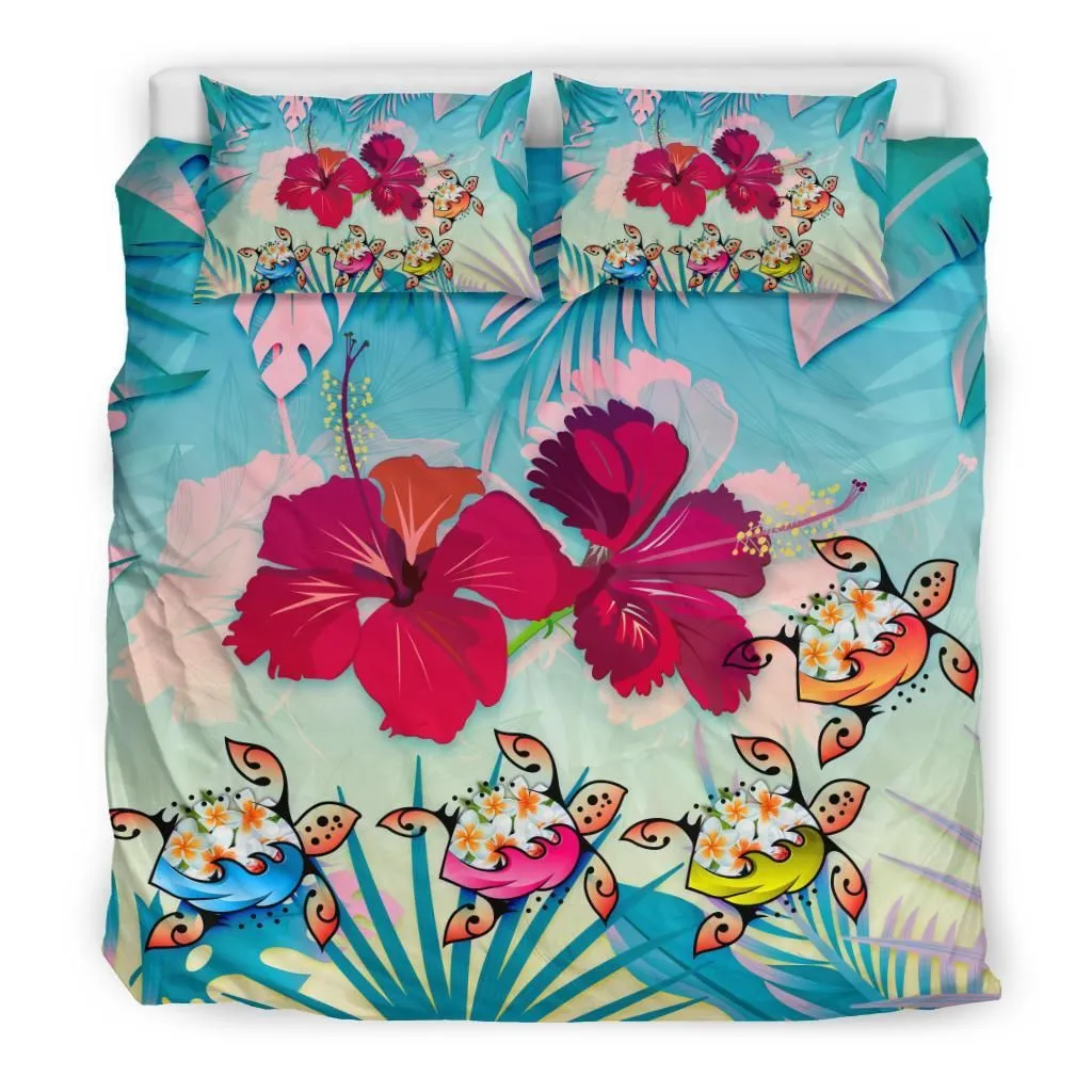 Polynesian Bedding Set - Turtle Hibiscus Duvet Cover Set - BN11