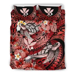 Kanaka Maoli (Hawaiian) Bedding Set - Waves Polynesian Turtle Hibiscus (Red) A24
