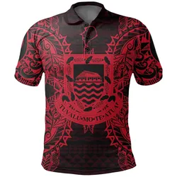 Tuvalu Polo Shirt - Tuvalu Coat Of Arms Map Polynesian Tattoo Red