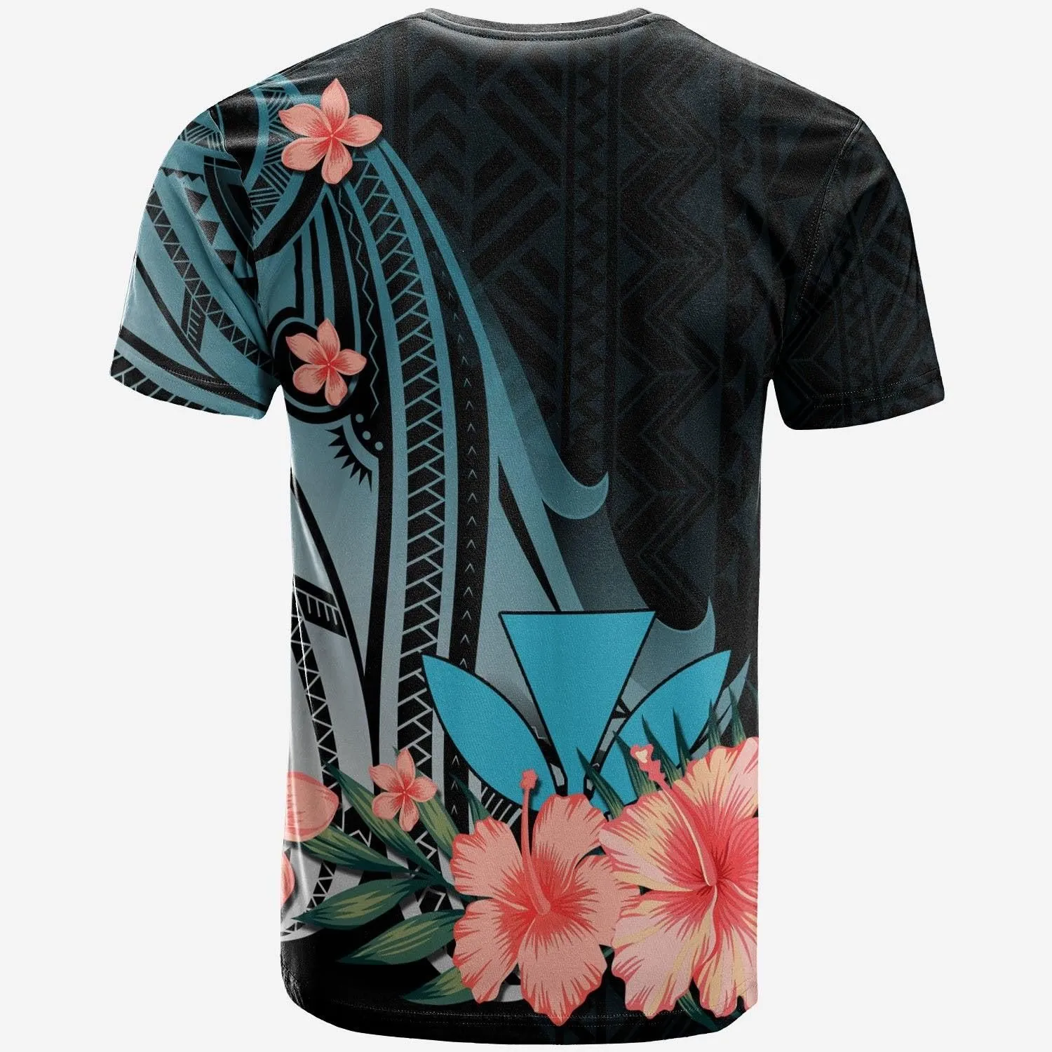 Kanaka Maoli Personalised Custom T-Shirt - Turquoise Polynesian Hibiscus Pattern Style