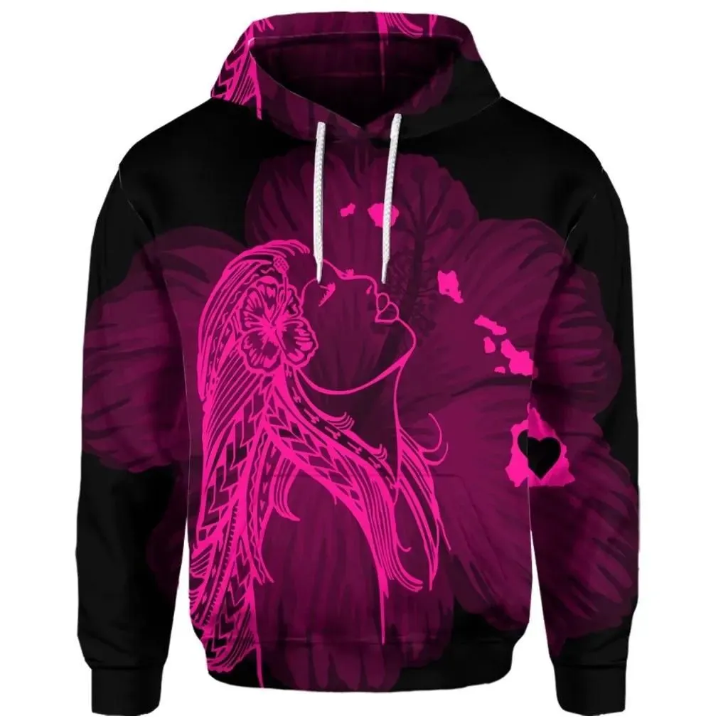 Alohawaii Hoodie - (Personalised) Hawaiian Map Heart Hula Girl Hibiscus Pink Polynesian Hoodie - AH - J4R