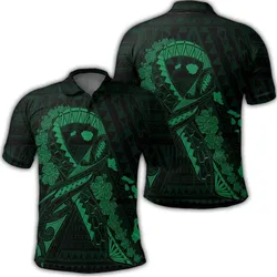 Hawaiian Map Heart Ribbon Cancer Hibiscus Green Polynesian Polo Shirt - AH