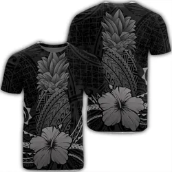 Hawaii Polynesian Pineapple Hibiscus T-Shirt - Gray - AH