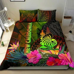 Alohawaii Bedding Set - Cover and Pillow Cases New Caledonia Polynesian Hibiscus and Banana Leaves - BN15
