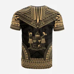 Fiji Custom Personalised T-Shirt - Fiji Coat Of Arms Polynesian Chief Tattoo Gold Version