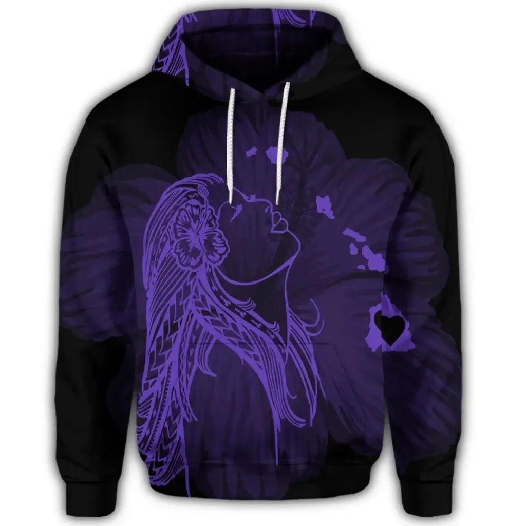 Alohawaii Hoodie - Hawaiian Map Heart Hula Girl Hibiscus Purple Polynesian Hoodie - AH - J4R