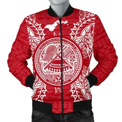 American Samoa Polynesian Mens Bomber Jacket Map Red White
