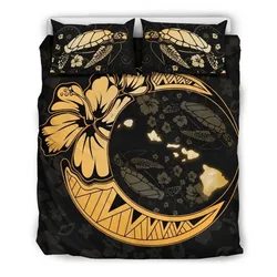 Hawaiian Map Hibiscus Turtle On The Moon Polynesian Bedding Set